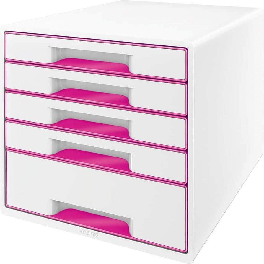 Schubladenbox Leitz WOW CUBE 5214, für A4, 5 geschlossene Schubladen, pink