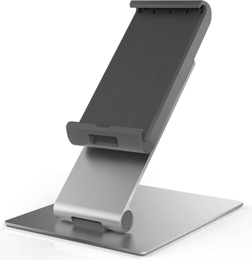 Tablethalterung Durable Tablet Holder Table 8930-23, für 7-13 Zoll Tablets im Hoch- und
Querformat, Tischständer, drehbar, neigbar, silber
