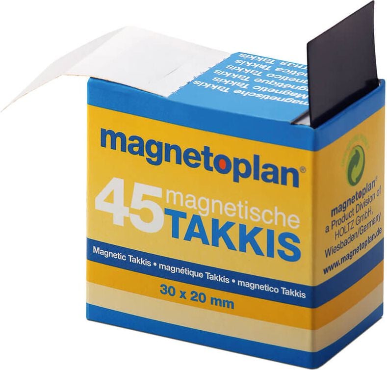 Magnetplättchen Magnetoplan Takkis 15503, 30x20mm, selbstklebend, schwarz, Pack 45
Stück im Spender