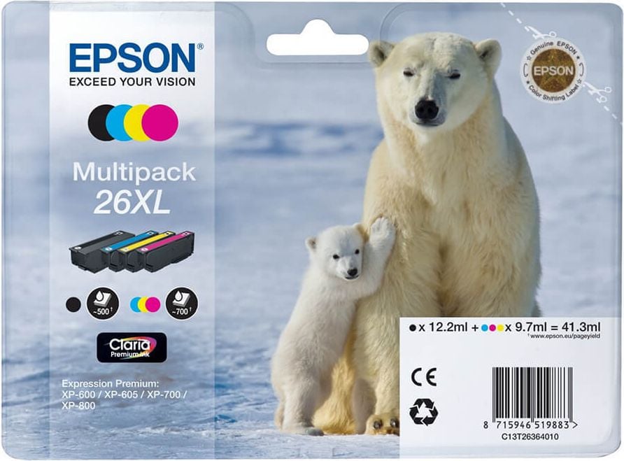 Epson Tintenpatrone T2636 26XL, Multipack , je 1 x yellow, magenta, cyan,
schwarz