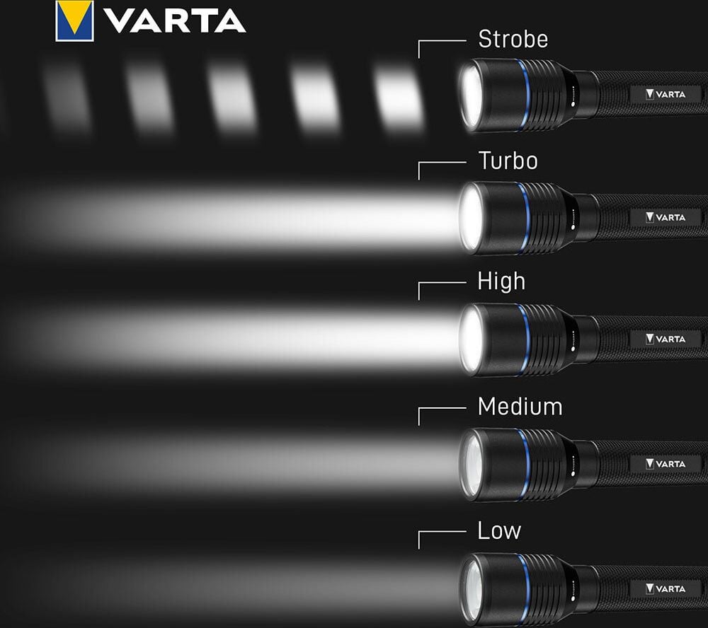 Taschenlampe Varta Night Cutter Pro F30R 18921101111, LED, 1500 Lumen, 280m Leuchtweite, 5 Leuchtstufen, USB-C Anschluss, inkl. Li-Ion Akku, schwarz