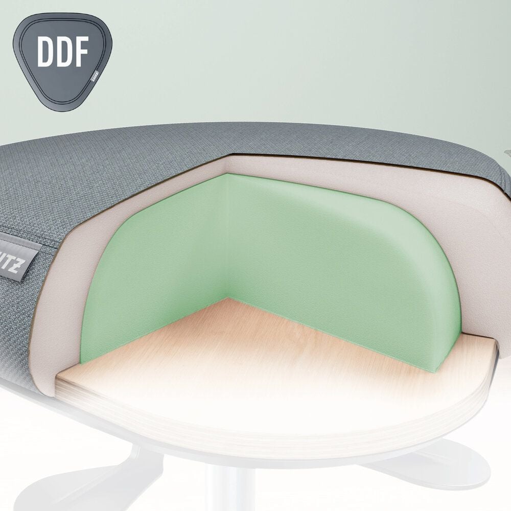Sitzhocker Leitz Ergo Active 65770095, 47-60cm Sitzhöhe, dreieckiger Sitz mit
farbigem Bezug, Rollen für alle Bodenarten, grau
