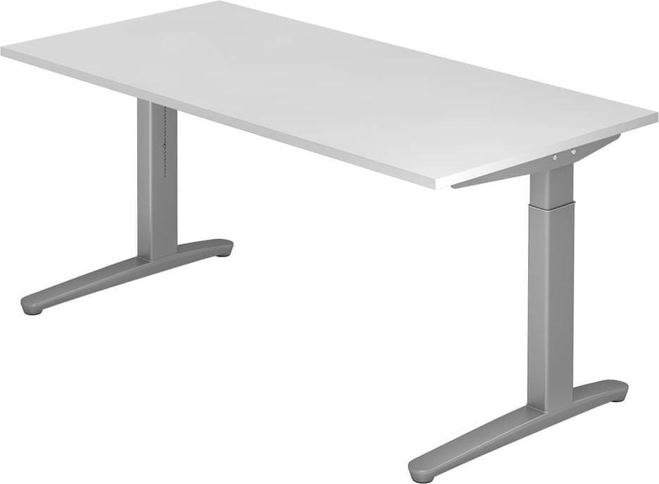 Schreibtisch Hammerbacher VXB16/x/SS, 160x80cm (BxT), 65-85cm Höhe, rechteckig,
C-Fuß silber, weiß