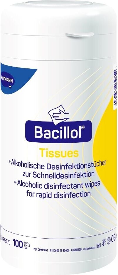 Flächendesinfektionstücher Bacillol Tissues 975670, alkoholische Schnell-Desinfektionstücher,
Dose 100 Tücher