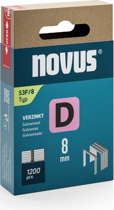 Heftklammern Novus 53F/8 042-0789, Flachdrahtklammern, Pack 1.200 Stück