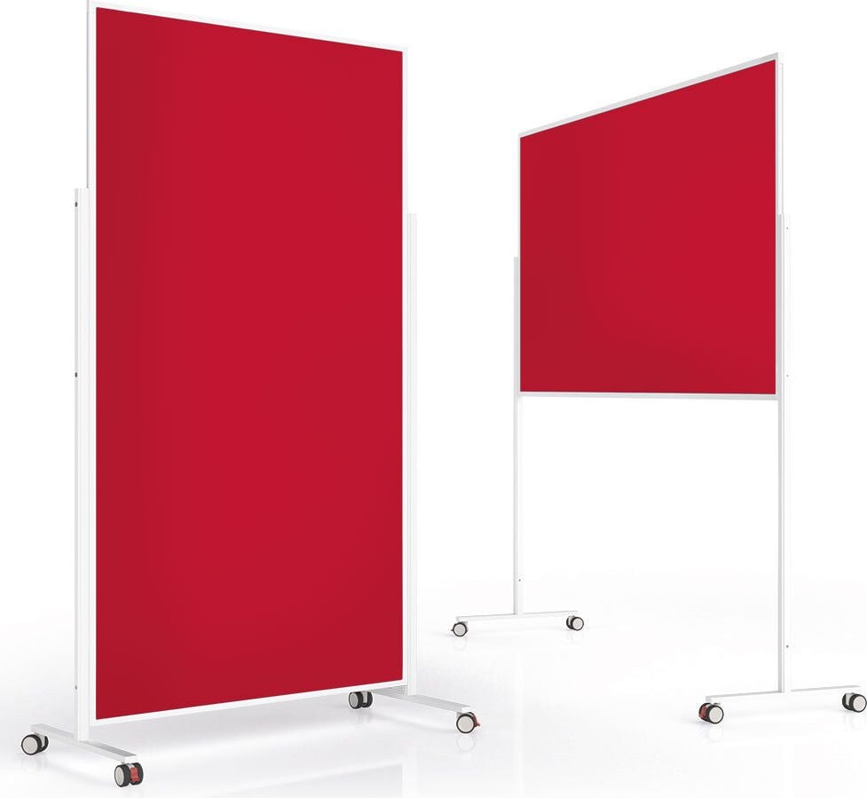 Moderationstafeln Magnetoplan Design VarioPin 11811, Tafel: 180x100cm, einteilig, pinnbarer Filz
farbig, Aluminumrahmen (weiß), Standfuß mit
Rollen, rot