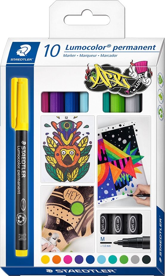 Folienschreiber Staedtler Lumocolor permanent pen 317 C10, ca. 0,8 - 1 mm, wasserfest, Etui mit 10
Farben