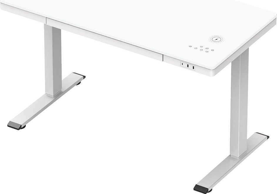 Schreibtisch a-series AS1739 120 x 60 cm elektrisch, 120x60cm (BxT), elektrisch höhenverstellbar, 70-120 cm Höhe, rechteckig, T-Fuß, weiß/silber, weiß