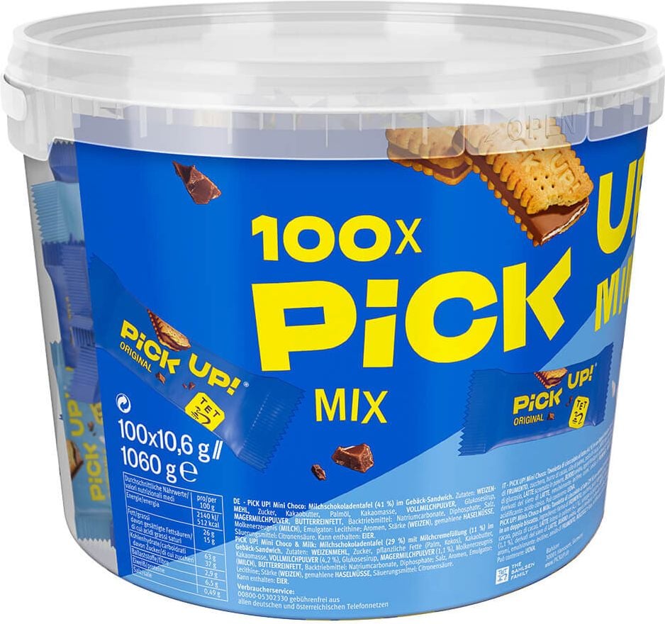 Gebäckmischung PiCK UP! MINIS Mix 40570, 2 Sorten (Choco & Milk, Choco), 100
Einzelpackungen à 10,6g in der Vorteilsdose