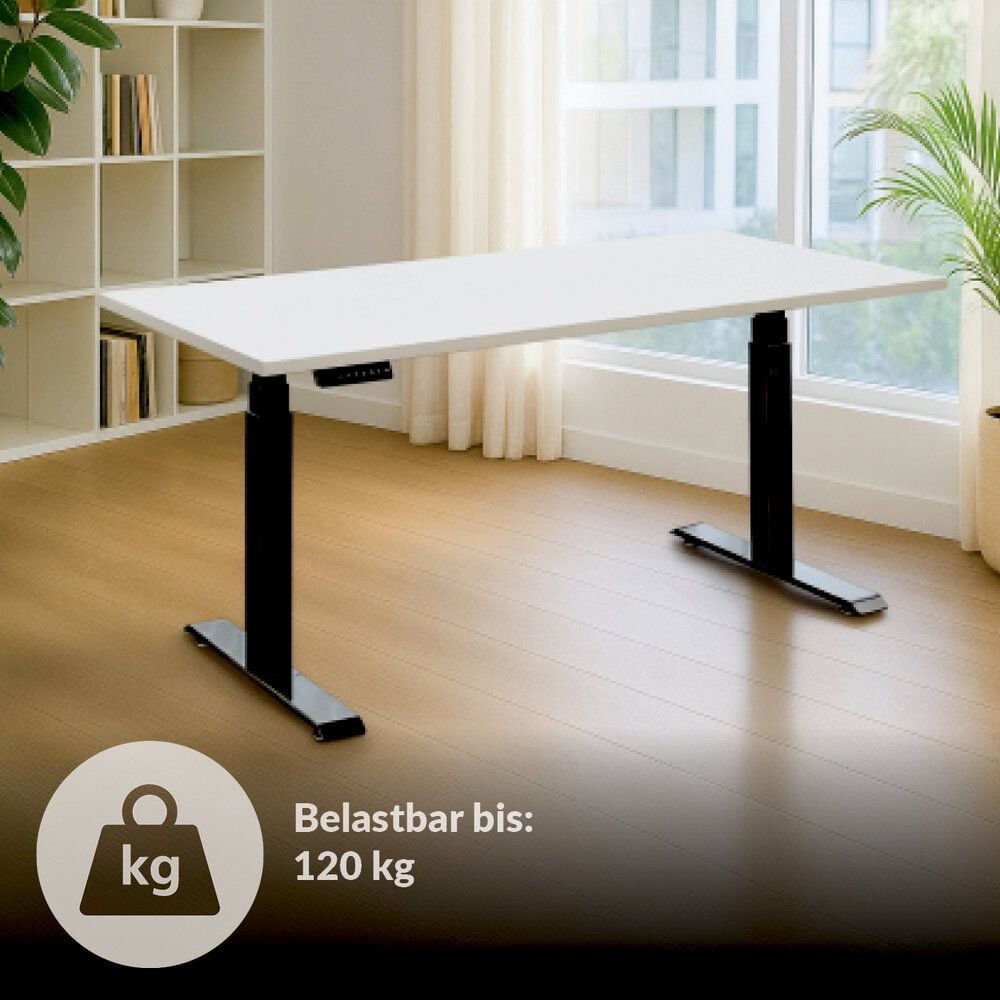 Schreibtisch a-series AS1443, 120 x 80 cm, elektrisch, 120x80cm (BxT), elektrisch höhenverstellbar, 60-125 cm Höhe, rechteckig, T-Fuß, silber, grau