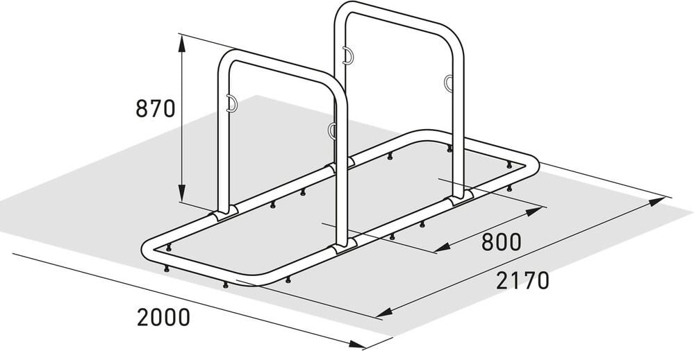 Fahrradständer WSM Anlehnsystem GALAXY 32, verzinkt, Freiaufstellung, 217cm lang, für 4 Fahrräder, Stahlösen für Fahrradschlösser