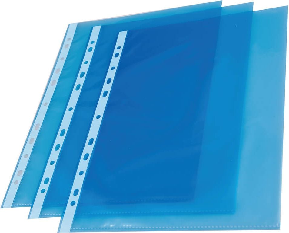 Prospekthüllen a-series DIN A4, oben offen, glasklar, PP-Folie 55my, farbig,
Pack 25 Stück, blau