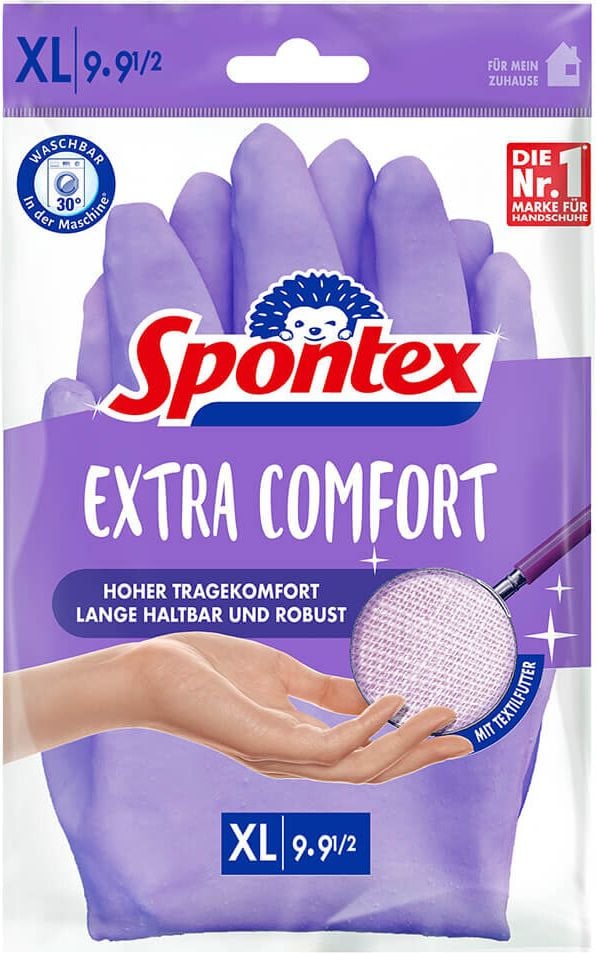 Allzweckhandschuhe Spontex Extra Comfort 1230701, Naturlatex, Baumwollinnenfutter, lila, Pack 1
Paar, Größe XL