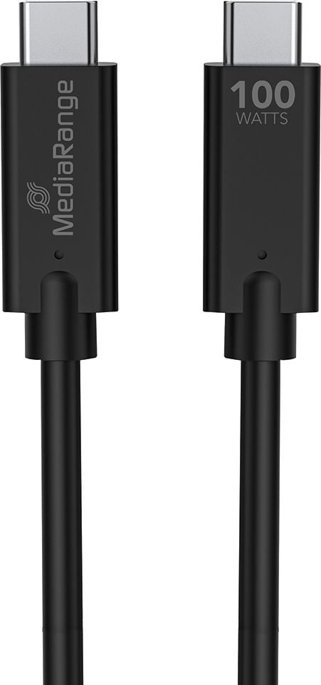 Lade- und Datenkabel MediaRange MRCS214, Stecker 2x USB C 3.2 Gen 1x2, bis zu 100 Watt, E-Mark-Chip, 1,2m Kabellänge, schwarz