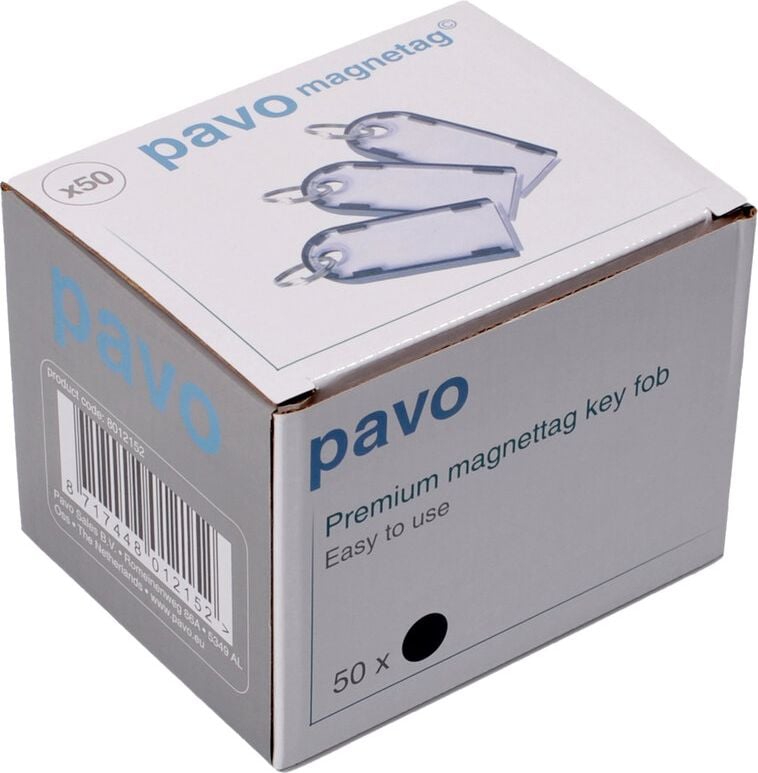 Schlüsselanhänger pavo Magnettag 8012152, mit Ring, magnetisch, schwarz, großes Zettelfenster, Pack 50 Stück