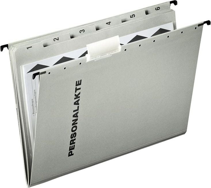 Hängehefter Leitz Personalakte 30041, 5 kaufm. Heftungen, mit Tasche,
Colorspankarton (RC) 250 g/m², grau
