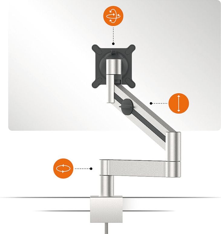 Monitorhalter Durable 508323, für 1 Monitor 21-27 Zoll bis 8 kg,
höhenverstellbar, Schwenkarm, Tischklemme,
silber metallic