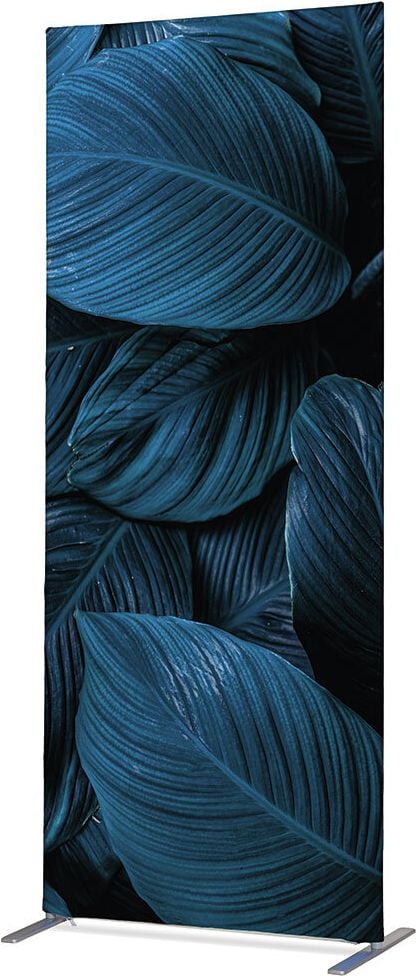 Stellwand Showdown Displays Raumteiler 100-200 Blätter blau, 100x200cm, Zipper-Banner Slim mit beidseitigem Textildruckdesign, 100% Polyester, B1 feuerfest, Standfüße