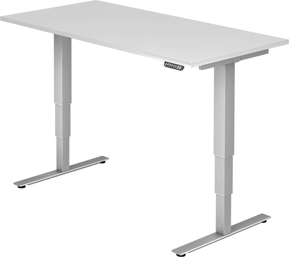 Hubschreibtisch Hammerbacher XDSM16/x/S, 160x80cm (BxT), 63,5-128,5cm Höhe,
rechteckig, T-Fuß silber, weiß