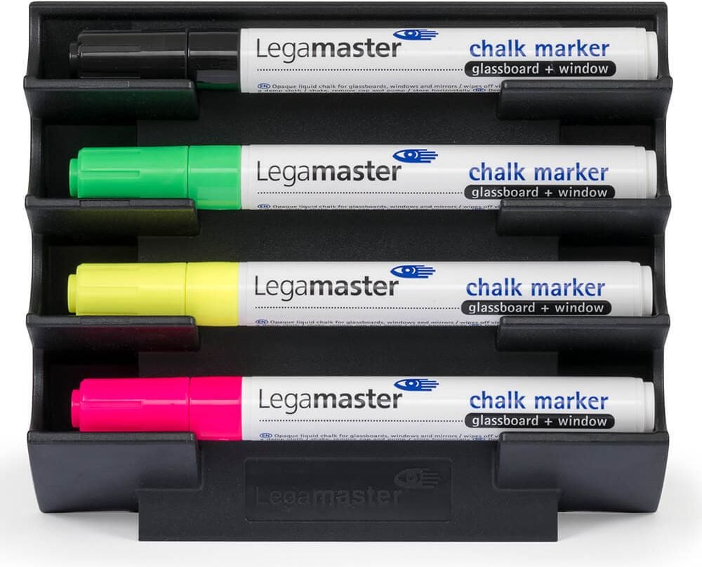 Glasboard-Markerhalter Legamaster 7-122100, für 4 Boardmarker, magnetisch, ohne Inhalt,
Kunststoff, schwarz