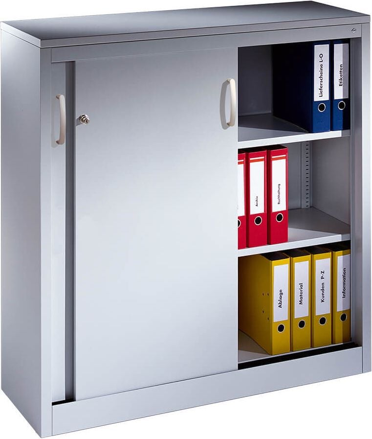 Aktenschrank CP C 2000 Acurado 2047-1200, 120x120x40cm (BxHxT), 2 Schiebetüren,
2 Fachböden, 3 Ordnerhöhen, hellgrau