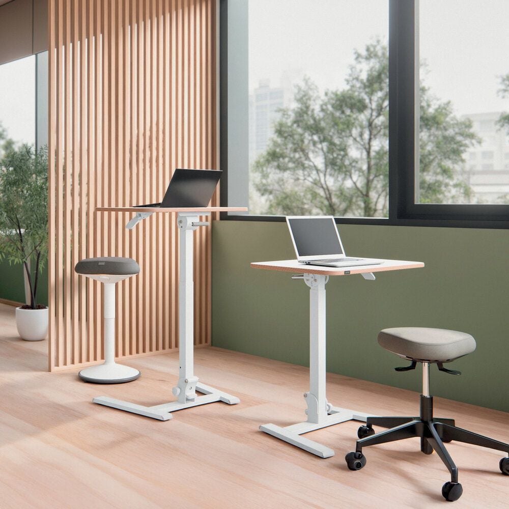 Klapptisch Leitz Ergo Compact Workstation Pro 65880001, 65x46cm (BxT), vollständig zusammenklappbar, höhenverstellbar per Luftdruck, 74-109cm Höhe, rechteckig, C-Fuß, weiß, weiß