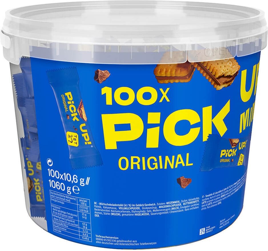 Gebäck PiCK UP! MINI Choco, 100 Einzelpackungen à 10,6g in der
Vorteilsdose