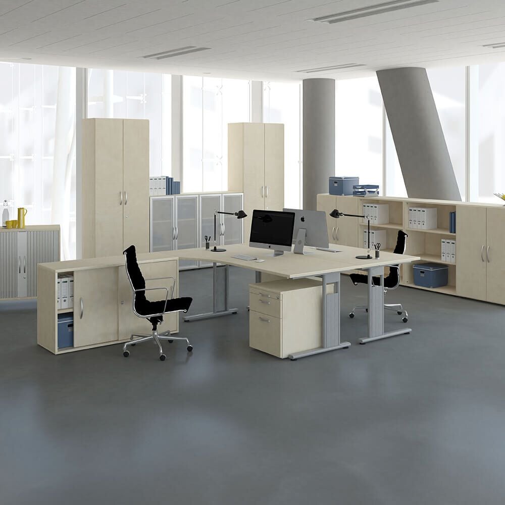 Schreibtisch Geramöbel C Fuß Flex S-617146, 180x80cm (BxT), 68-82cm Höhe, rechteckig,
C-Fuß silber, buche