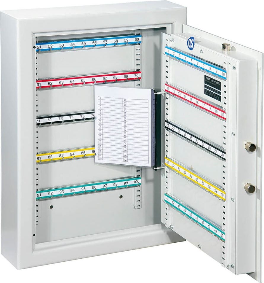 Schlüsseltresor Format ST 400 2-türig 001306-00000, für 400 Schlüssel, Sicherheitsstufe A nach
VDMA 24992, Stahlblech, hellgrau, hellgrau