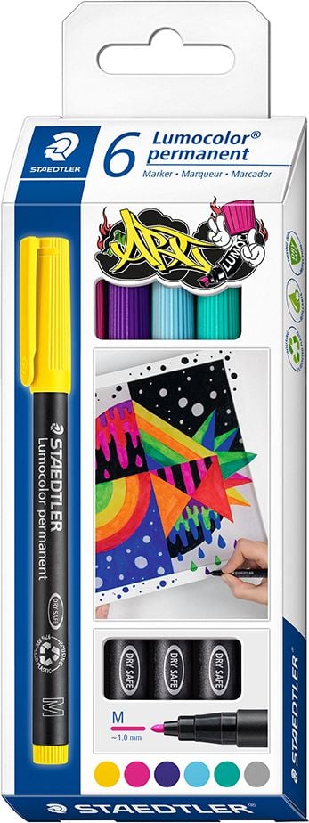 Folienschreiber Staedtler Lumocolor permanent pen 317 C6, ca. 0,8 - 1 mm, wasserfest, Etui mit 6 Farben