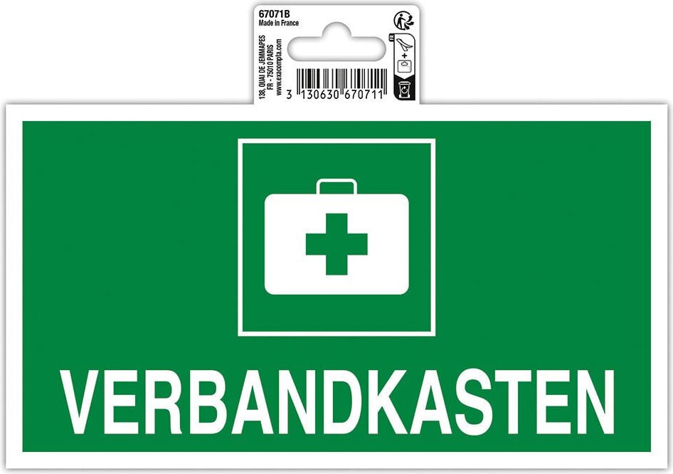 Hinweisschilder Exacompta 67071B Verbandkasten, 20x11cm, selbstklebend, PVC, rutschfest nach Norm R10, grün/weiß