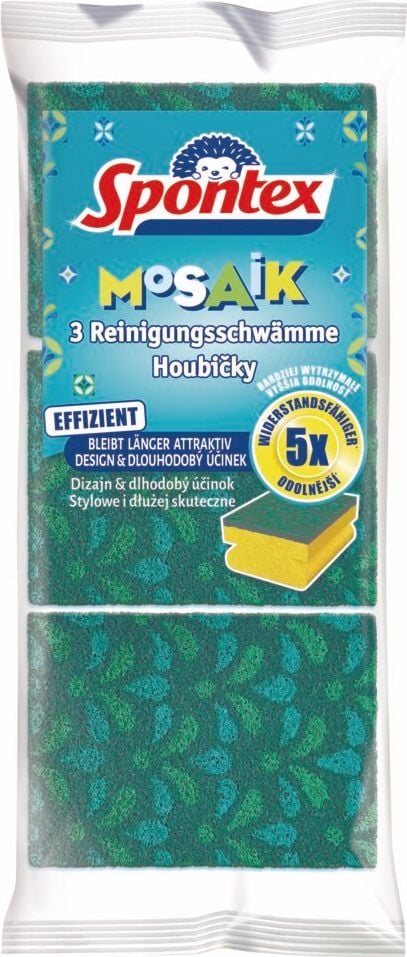 Topfreiniger Spontex Mosaik x3 19411056, grün, 5x widerstandsfähiger gegen Fusselvildung, bedrucktes Scheuervlies, Pack 3 Stück