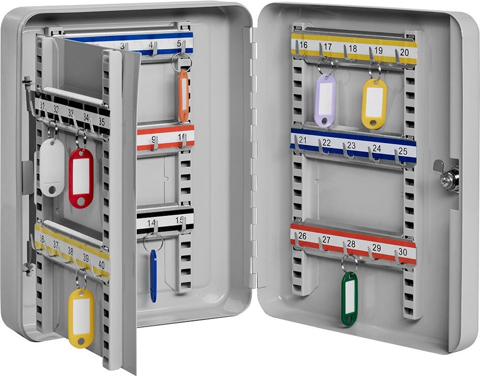 Schlüsselschrank Alco 8997-33, für 40 Schlüssel, Zylinderschloss, Stahlblech, grau, grau