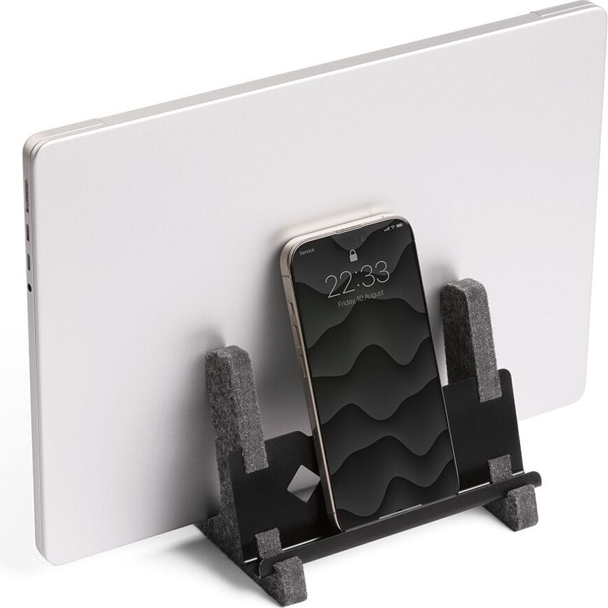 Notebookständer Durable VERTICAL EFFECT 5080, bis 17 Zoll Laptops, Tragfähigkeit: bis 3kg, Ablage für Tablet oder Handy, rPET-Filz, anthrazhit