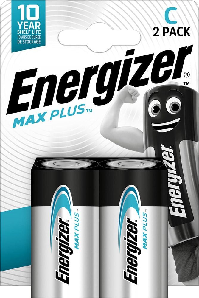Batterien Energizer Max Plus Baby (C), 1,5 V, mit Geräte-Auslaufschutz, bis zu 15 Jahre Leistungserhalt, Pack 2 Stück