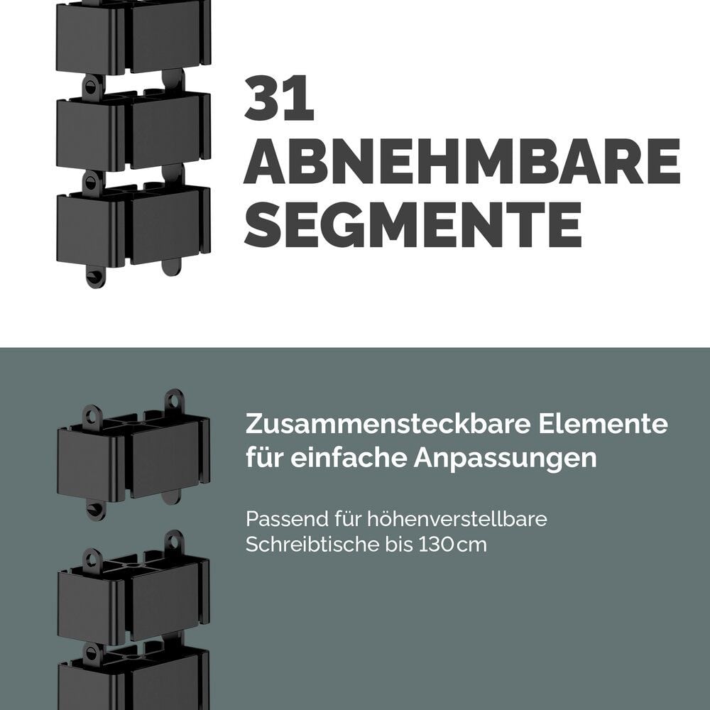 Kabelführung Fellowes CableSpine 100136871/10036872, 128,8cm, 4 getrennte Kabelkanäle, für höhenverstellbare Tische bis 130 cm, schwarz