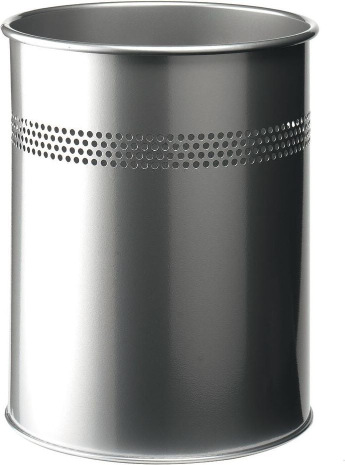 Papierkorb Durable 3300, 15 Liter, Stahl, Lochmusterring, Griffrand, silber