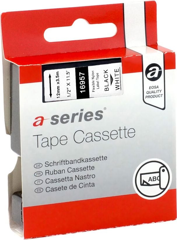 Schriftbänder a-series AS1722 für Dymo D1 16953/S0718040, schwarz auf weiß, 12mm/3,5m