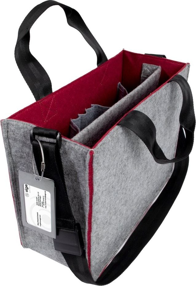 Aufbewahrungstasche Sigel Desk Sharing Bag Bicolor M BA426, für Laptops bis 15,4 Zoll, 100% recycelter PET-Filz, 2 Fächer, 5 separate Einsteckfächer, grau/dunkelrot