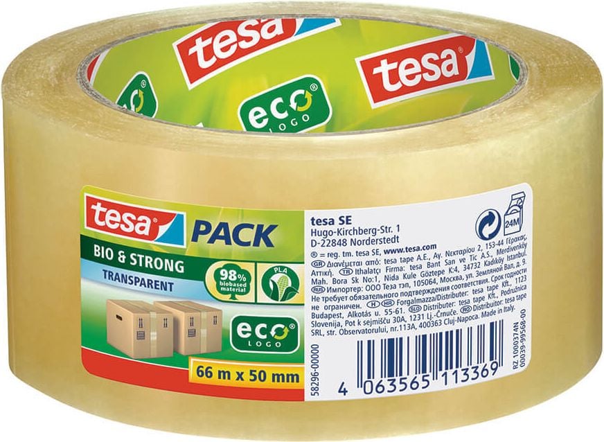 Packband Tesa Bio & Strong ecoLogo 58296-00000-00, 50mm x 66m, transparent, unbedruckt