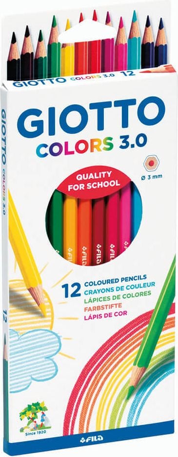 Buntstifte Lyra Giotto Colors 3.0 F276600, sechskant, 3mm Mine, Kartonetui mit 12 Farben