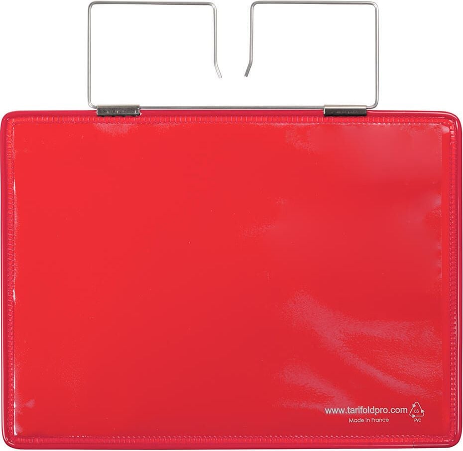Gitterboxtaschen tarifold Kennzeichnungshülle 16524, A5 quer, Drahtbügel, PVC verstärkt,
Pack 10 Stück, rot
