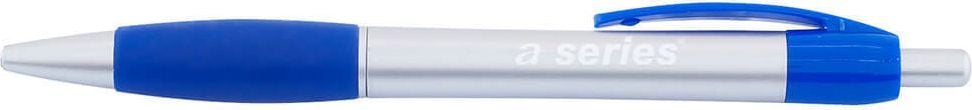Kugelschreiber a-series Komfort, nachfüllbar, Clipfarbe=Schreibfarbe,
gummierte Griffzone, Kunststoffclip, blau