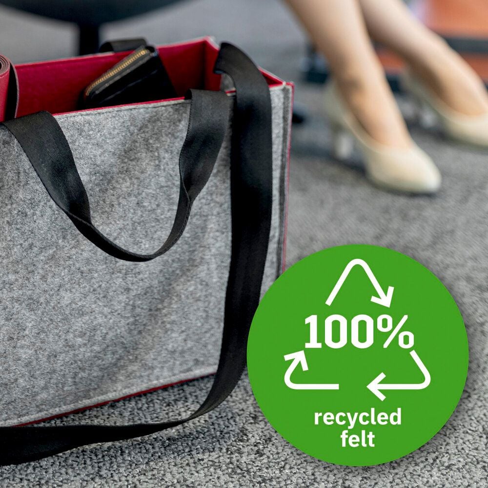 Aufbewahrungstasche Sigel Desk Sharing Bag Bicolor M BA426, für Laptops bis 15,4 Zoll, 100% recycelter PET-Filz, 2 Fächer, 5 separate Einsteckfächer, grau/dunkelrot
