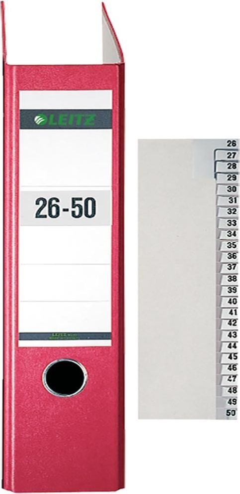 Registerserie Leitz A4 1-teilig 26-50 1382, A4, Zahlen, Ablauf 26-50, Tauenpapier 100
g/m², grau