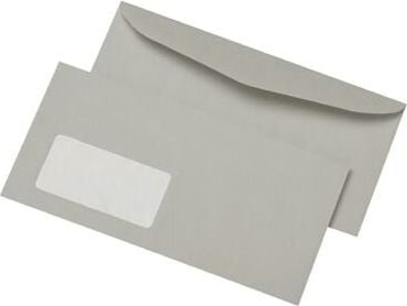 Kuvertierumschläge, 114x229mm, Fenster, RC grau, außenliegende
Seitenklappen, Pack 1000 Stück