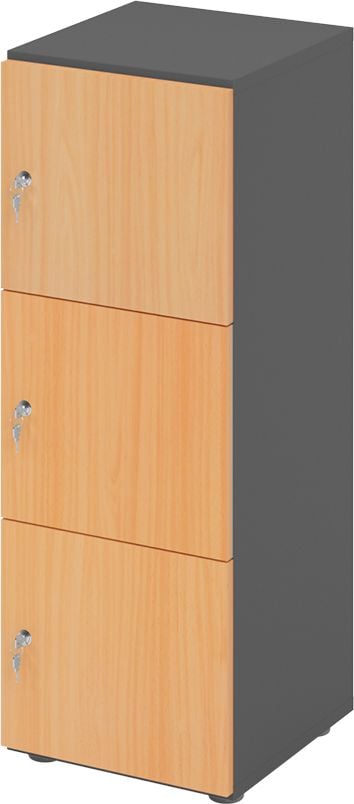 Schließfachschrank Hammerbacher V234L3/G DS, 40 x 42 x 110 cm (BxTxH), 3 Ordnerhöhen, mit Druckzylinderschloss, 3 Fächer, Korpus: Graphit, buche