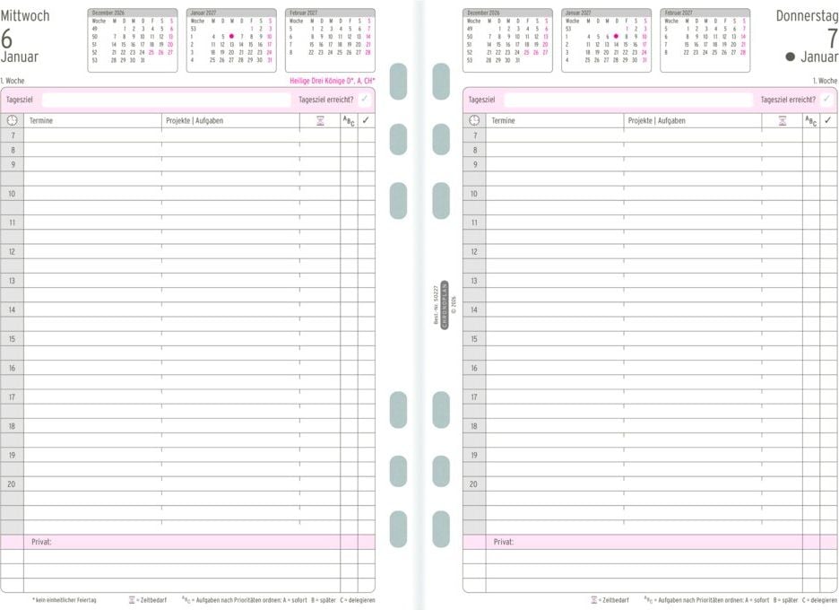 Terminplaner-Einlagen Chronoplan A5 Tagesplan 50227, 1 Tag/1 Seite