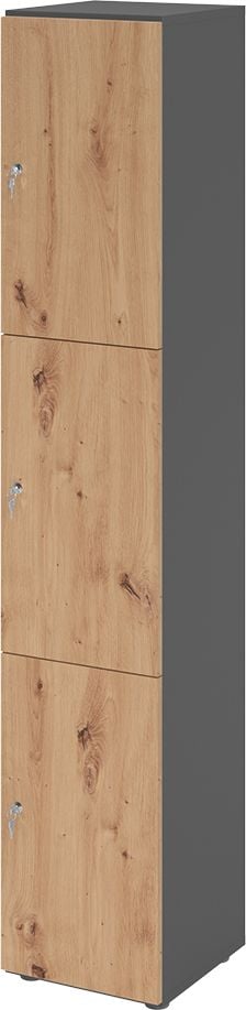 Schließfachschrank Hammerbacher V264L3/G DS, 40 x 42 x 215,6 cm (BxTxH), 6 Ordnerhöhen, mit Druckzylinderschloss, 3 Fächer, Korpus: Graphit, asteiche