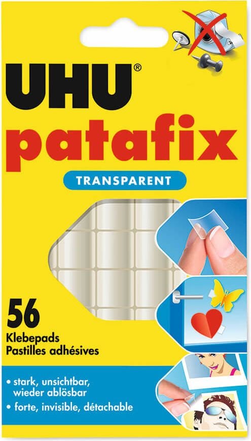 Klebepads Uhu patafix transparent 48815, transparent, ablösbar, Pack 56 Stück